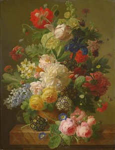 Blomster i en vase på et konsollbord i marmor, 1816